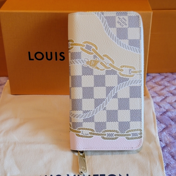 Louis Vuitton Damier Azur Chain Lock LV PRINT Large Zippy Wallet New LIMITED ED. - Picture 6 of 17
